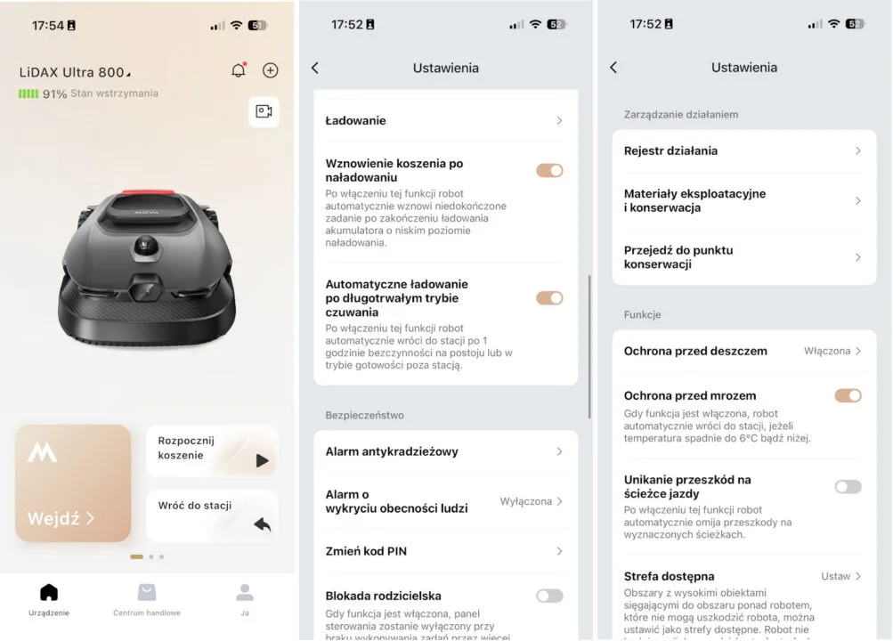 Ustawienia robota koszącego