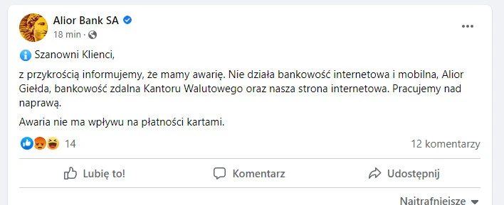 Alior nie działa