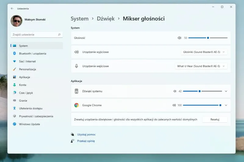 windows 11 mikser glosnosci
