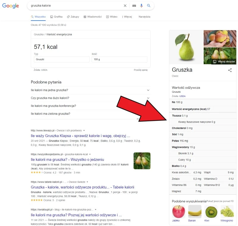 gruszka kalorie