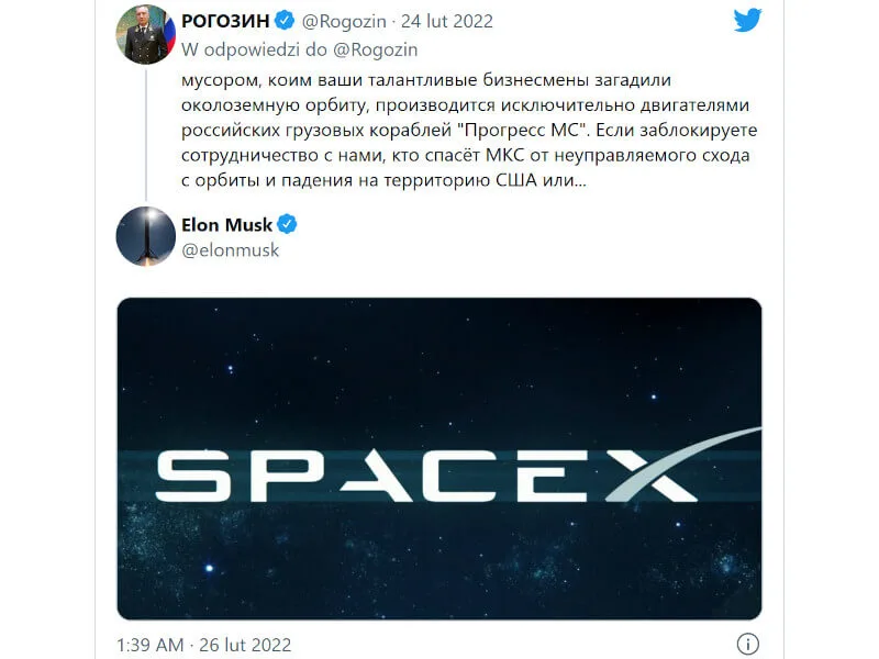 Stacja ISS zabezpieczona nawet bez Rosjan. Elon Musk oferuje pomoc SpaceX