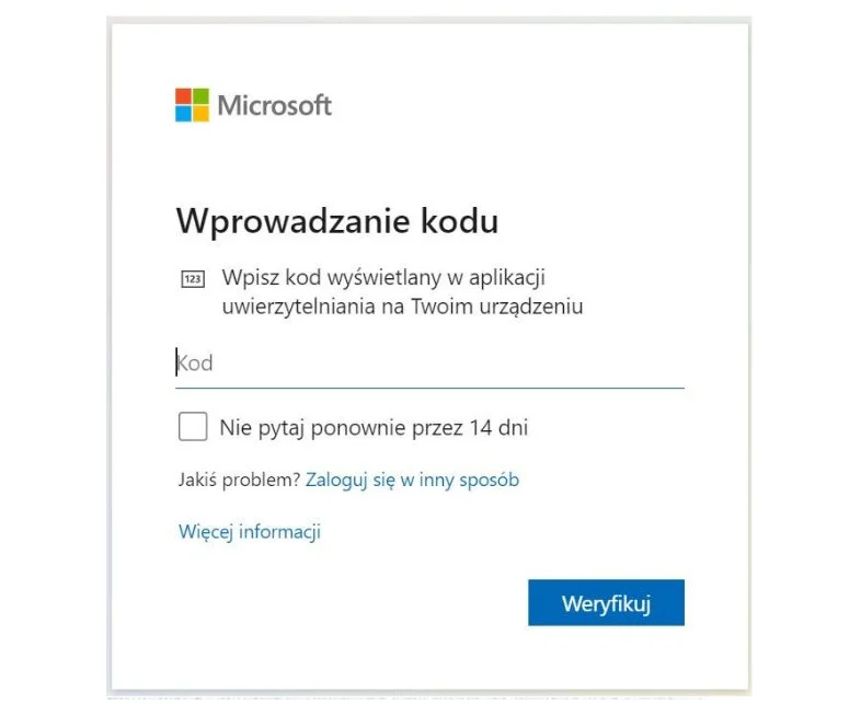 Logowanie Microsoft Authenticator