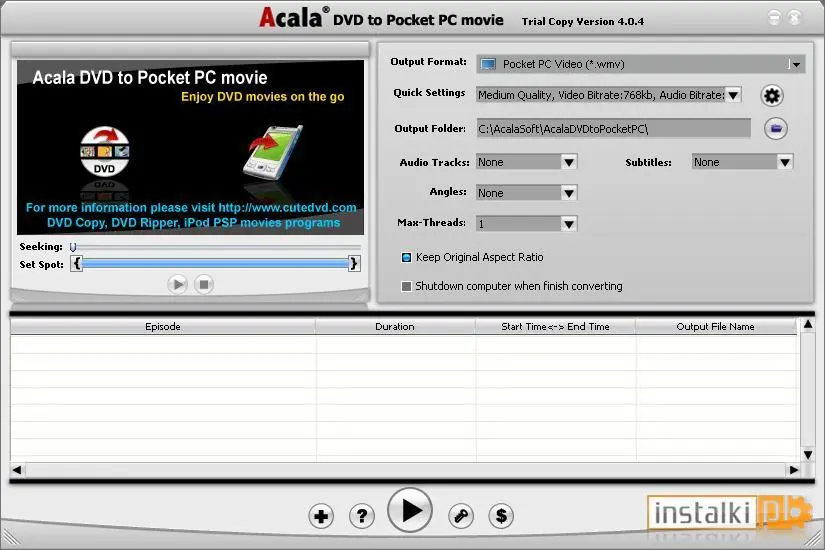 Acala DVD to Pocket PC Movie