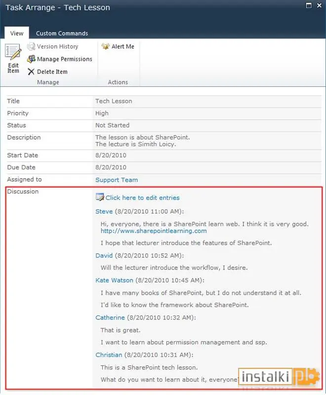 Okladka SharePoint Discussion Column