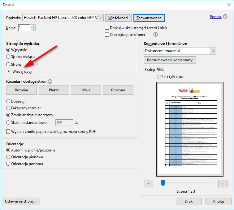 Adobe Acrobat Reader DC drukowanie