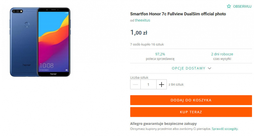 Smartfon Honor 7c Fullview DualSim official photo