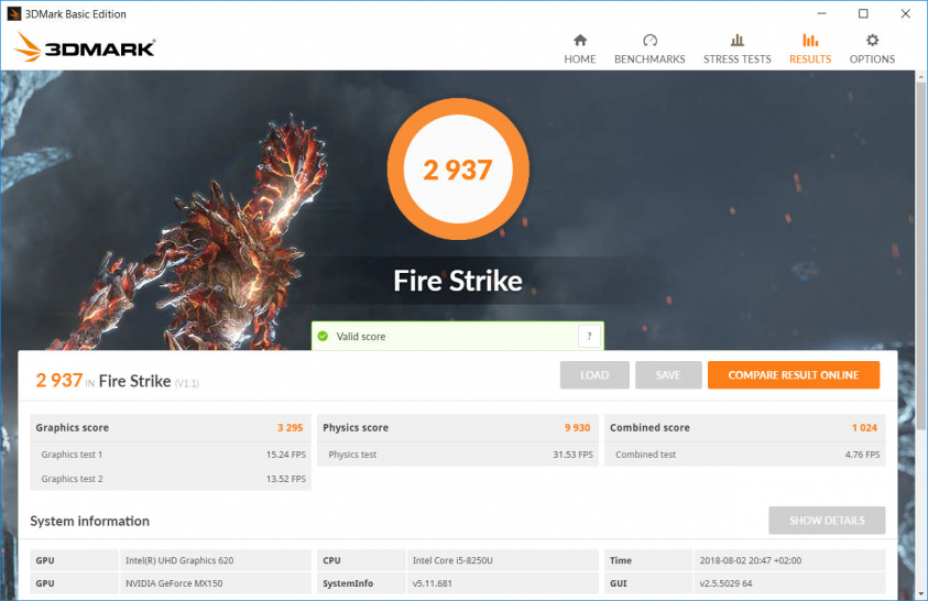 Mi Notebook Pro 3DMark Fire Strike