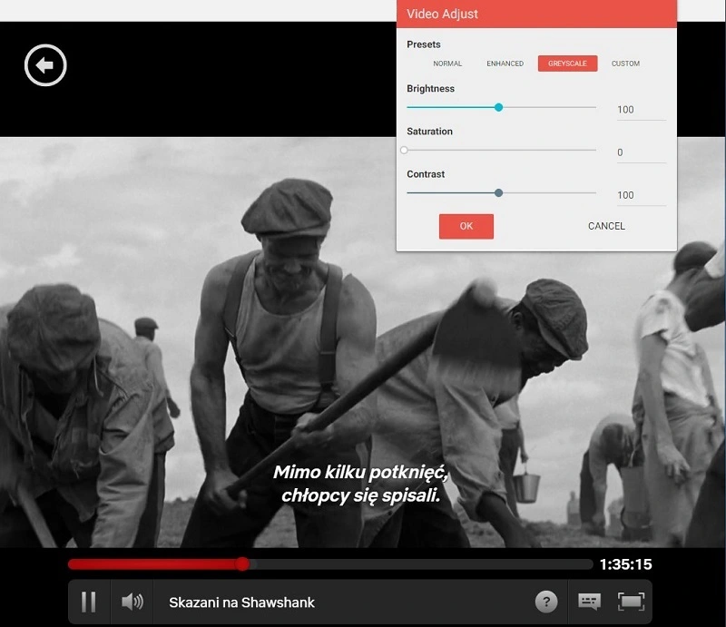 netflix video adjust - greyscale