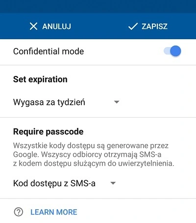 gmail ustawienia confidential mode2