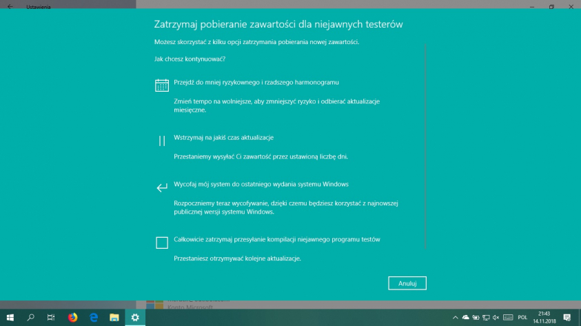 Windows 10 Insider Wycofanie