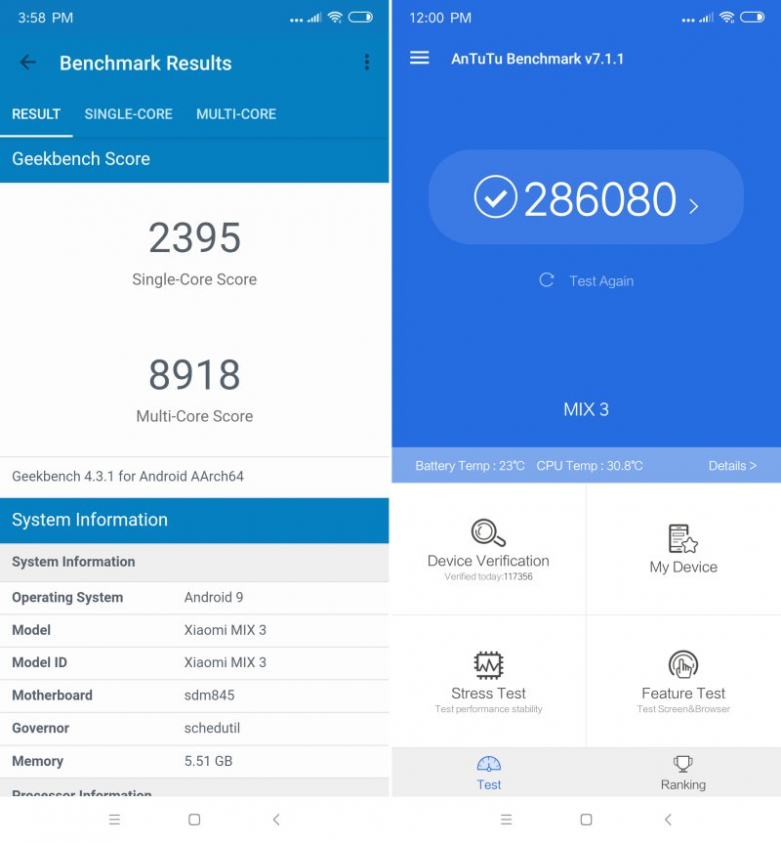 mi mix 3 benchmarks