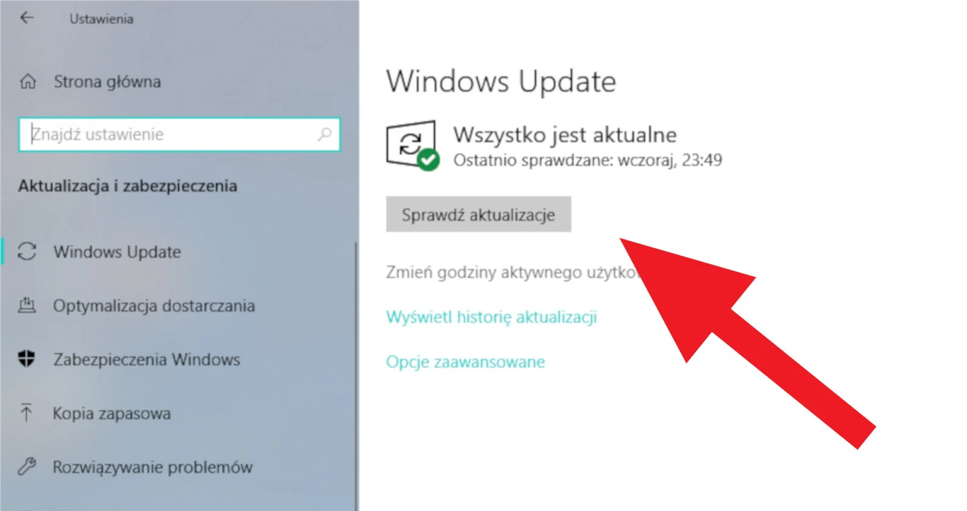 Sprawdź aktualizacje Windows 10
