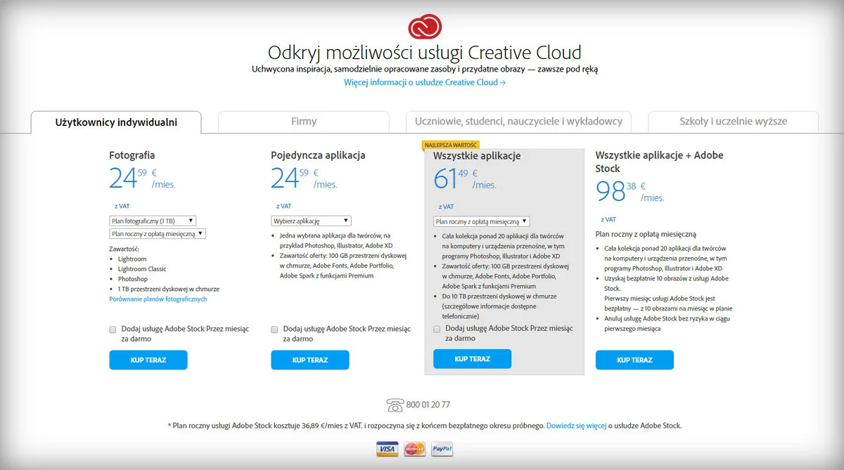 Creative Cloud cennik nowy