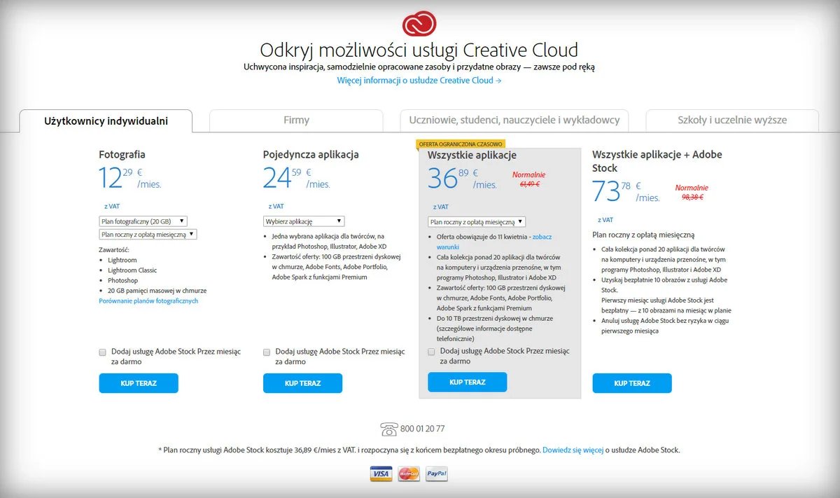 Creative Cloud cennik stary