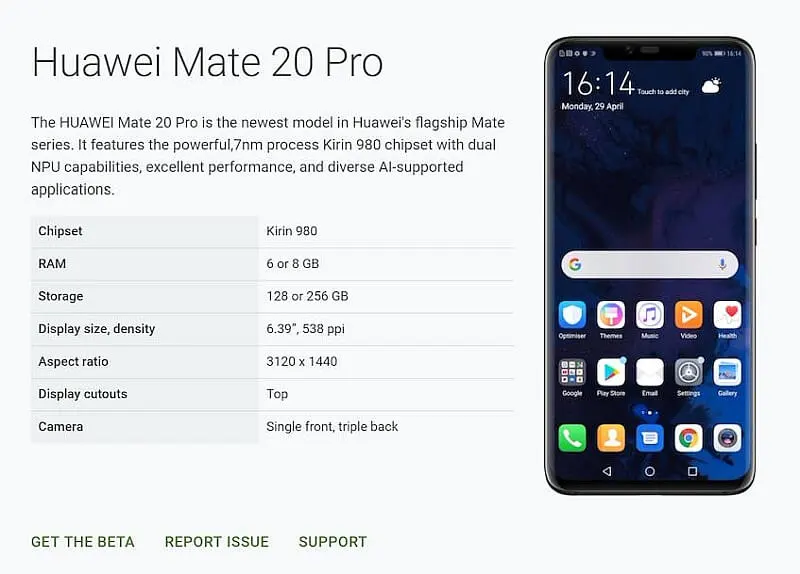 Huawei Mate 20 Pro Android Q