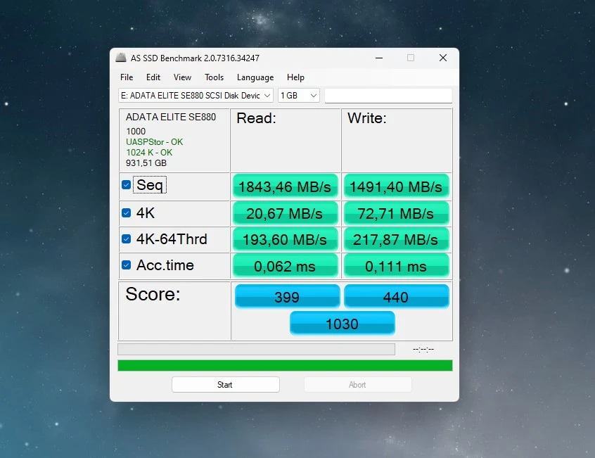 ADATA Elite SE880 benchmark 2