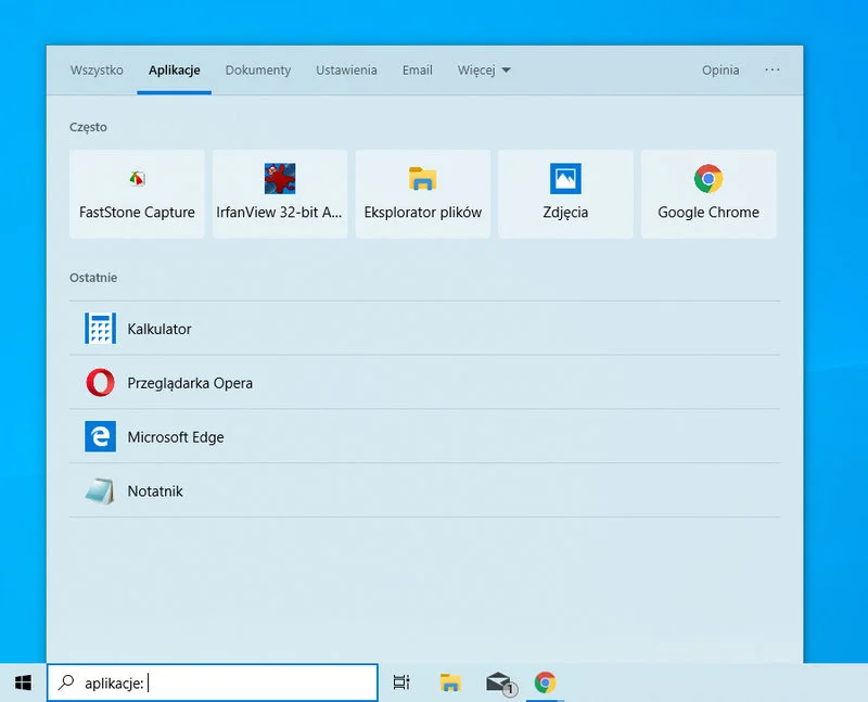 pole wyszukiwania Windows 10