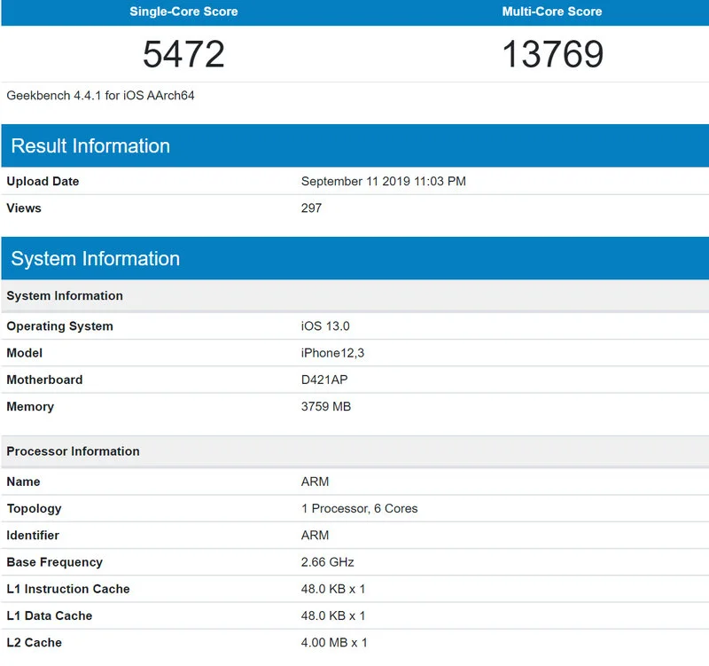 iPhone 11 Pro GeekBench