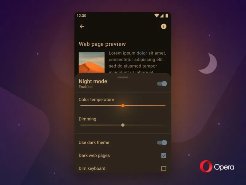 opera 55 android tryb nocny
