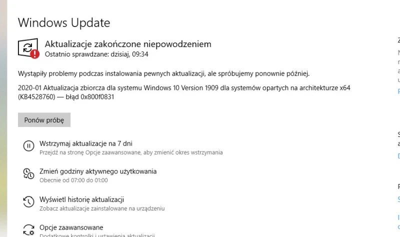 windows update nie dziala
