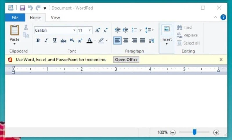wordpad reklamy windows 10 test