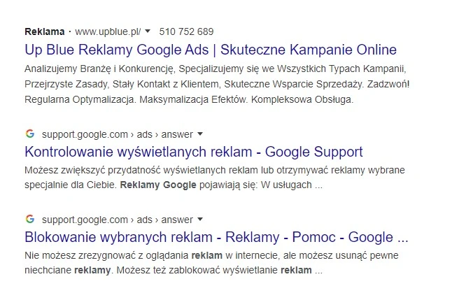 wyniki google reklama