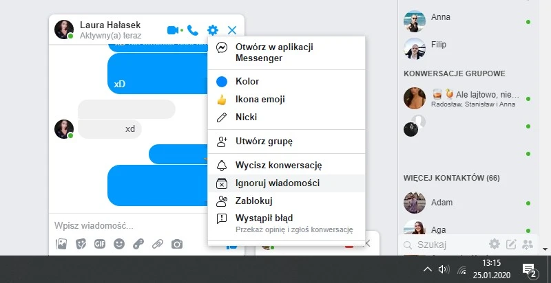 ignorowanie messenger 4