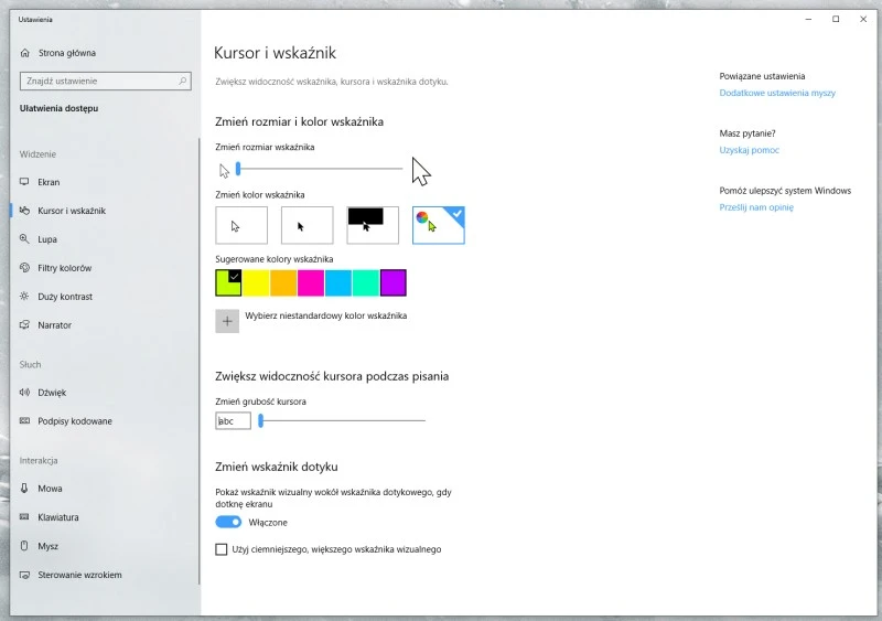 windows 10 kolor kursora