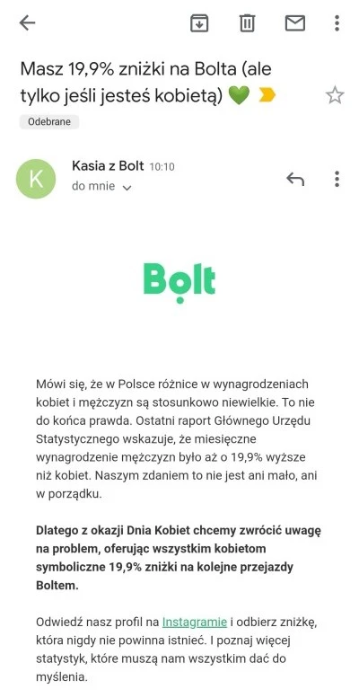 bolt promocja tylko dla kobiet