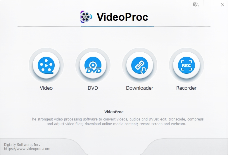Menu programu VideoProc