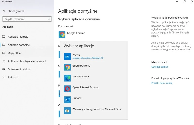 jak zmienic aplikacje domyslne