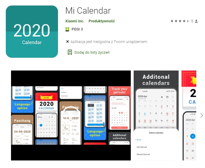 xiaomi kalendarz sklep