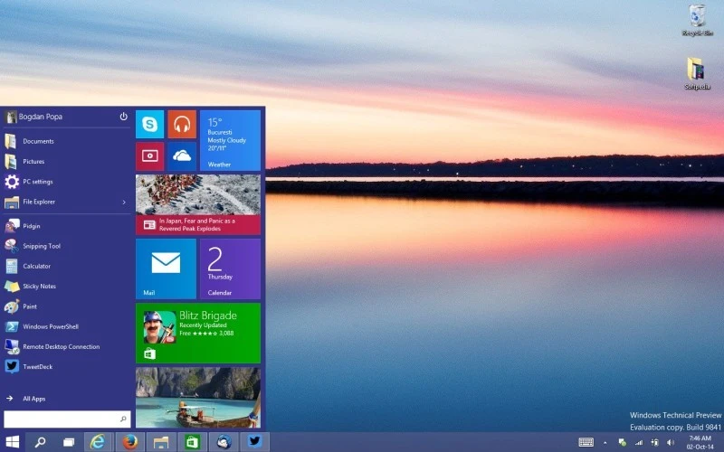 menu start windows 10 preview