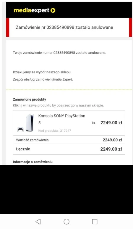 mediaexpert anulowane zamowienie