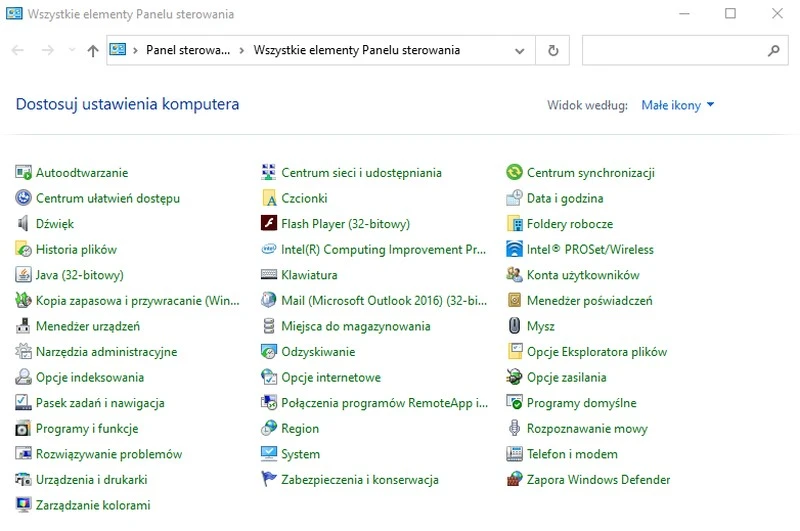 panel sterowania windows 10