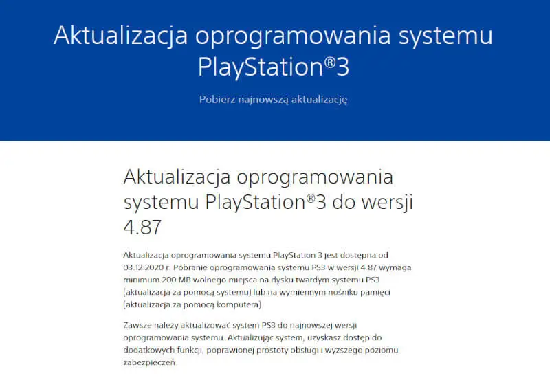 Sony PS3 aktualizacja