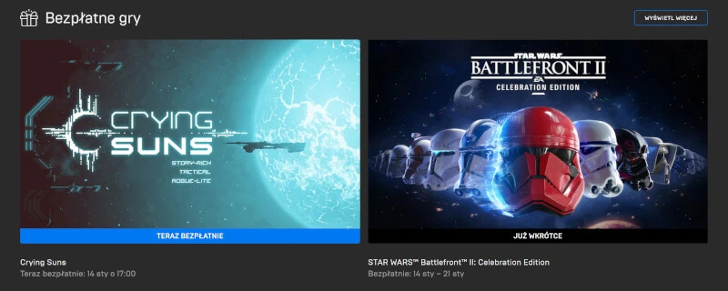 Crying Suns teraz, a Battlefron II za tydzień za darmo w Epic Games