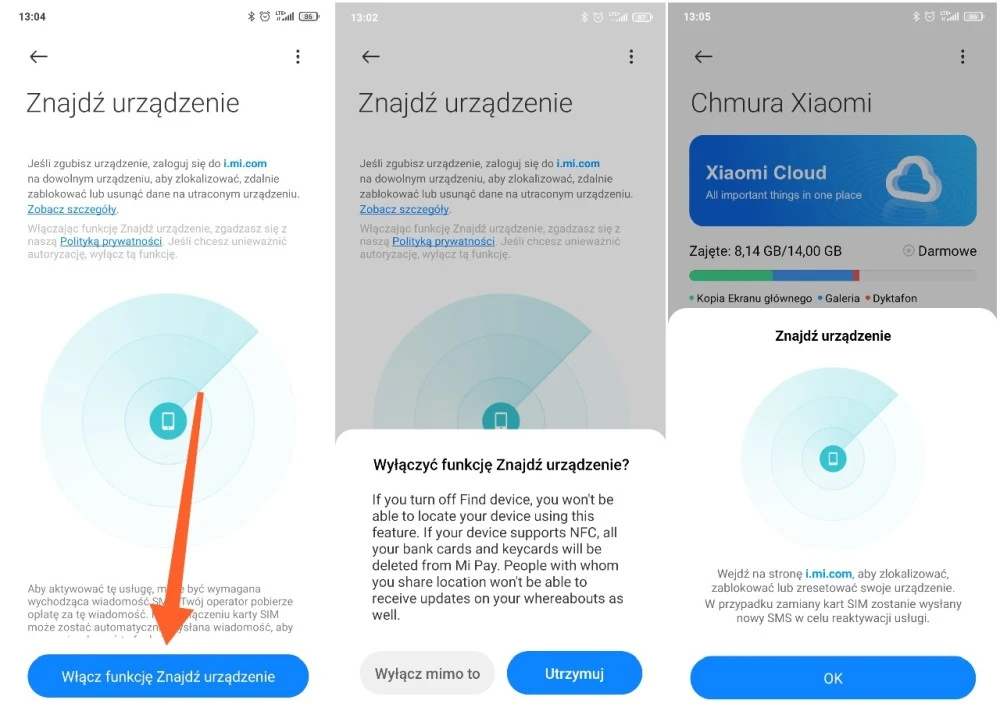 Xiaomi znajdz telefon MIUI