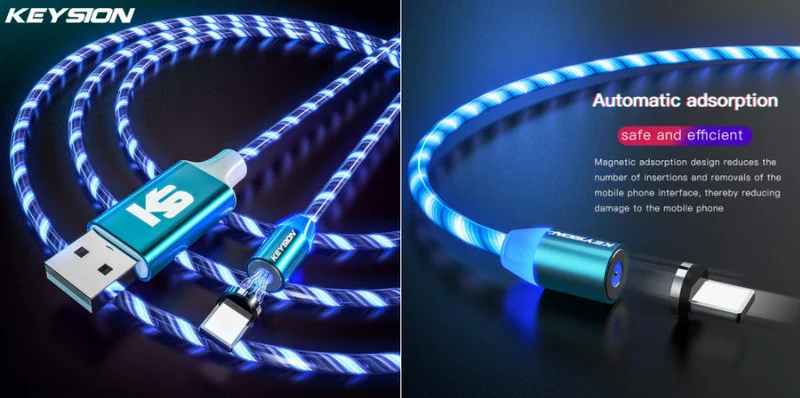 KEYSION kabel magnetyczny płynące światło LED