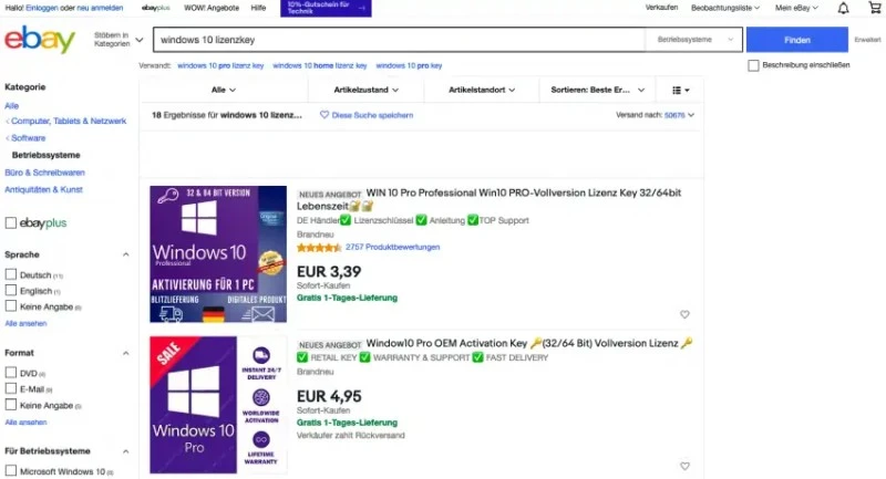 ebay tanie klucze windows 10