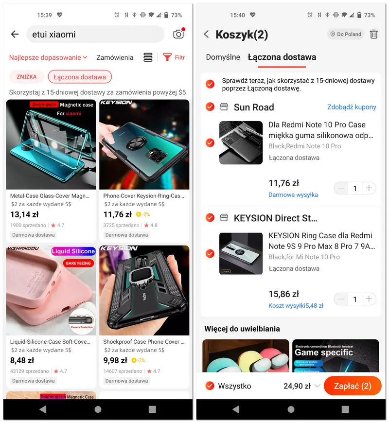 Łączona dostawa koszyk