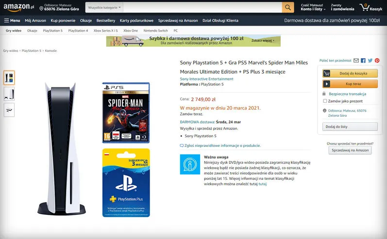 PS5 w ofercie Amazon Polska
