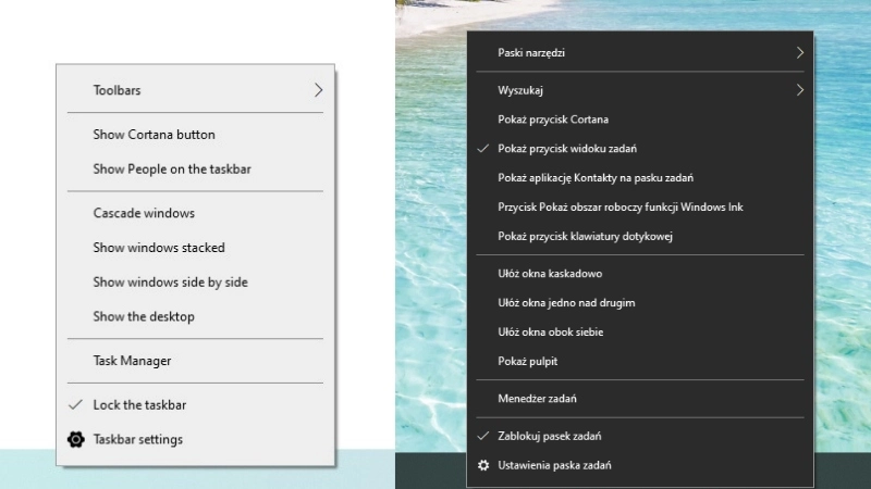 nowy pasek zadan w windows 10