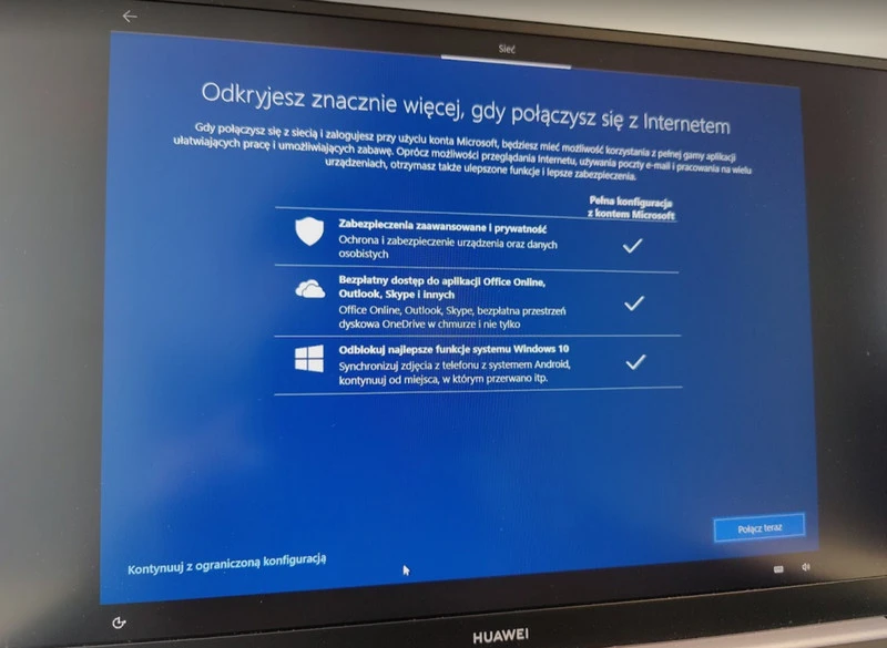 Kontynuuj z ograniczoną konfiguracją - Windows 10