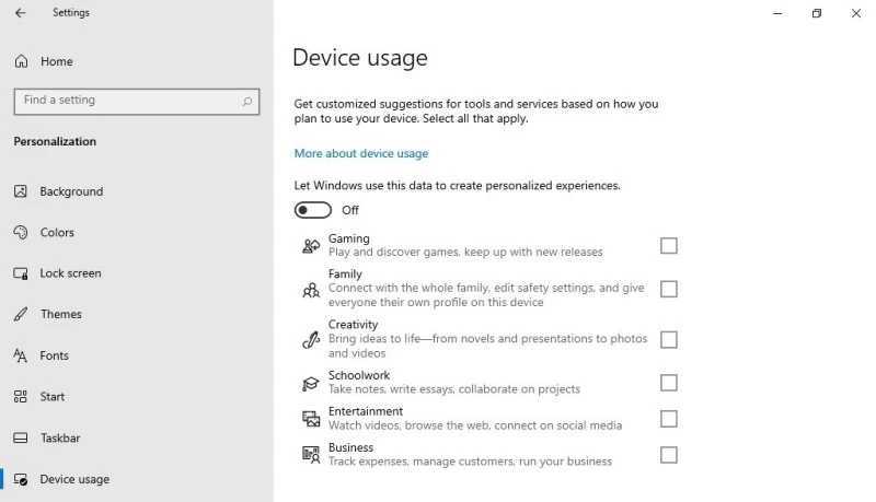device usage windows 10