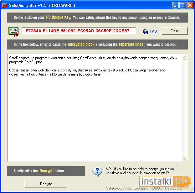 Okladka SafeDecryptor