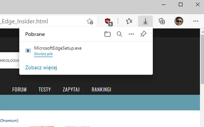 menu pobierania edge 90