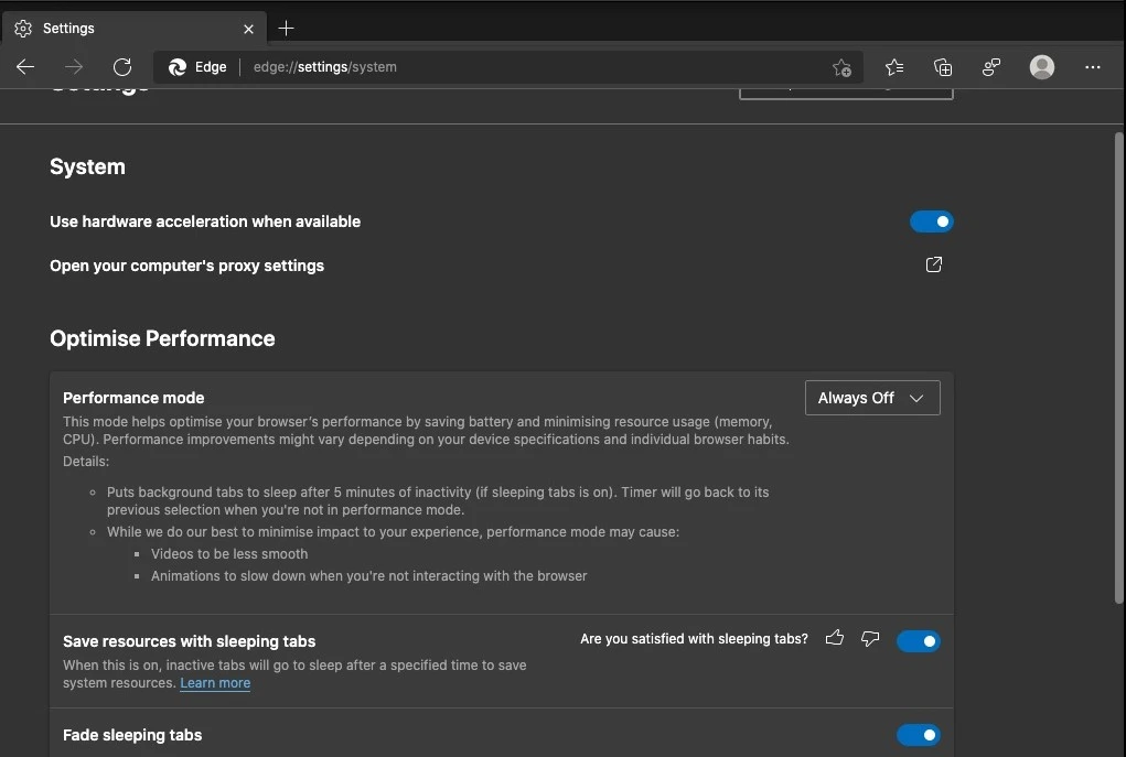 tryb wydajnosci edge macos