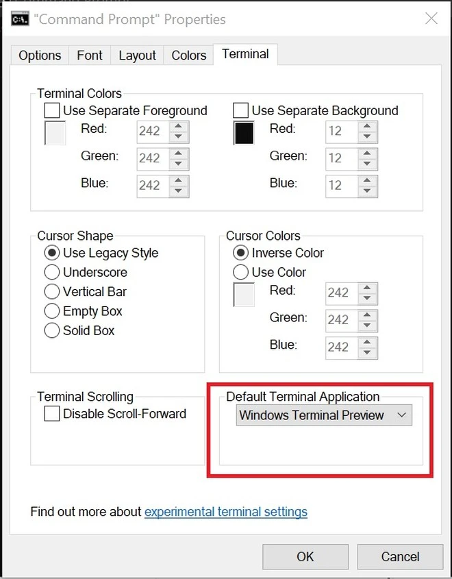 ustawienia wiersza polecenia