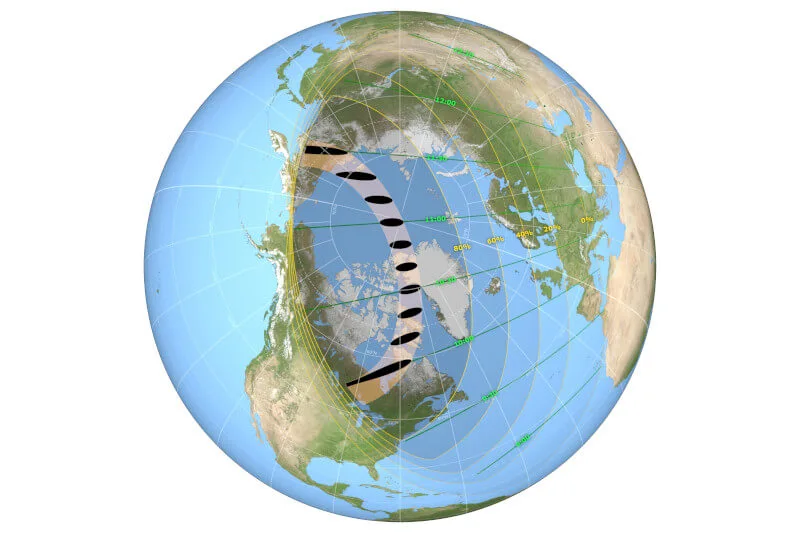 Zaćmienie Słońca czerwiec 2021 według danych NASA